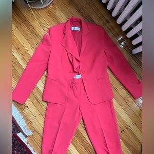 Max Mara Salmon Colored Suit with Ruffle Accent